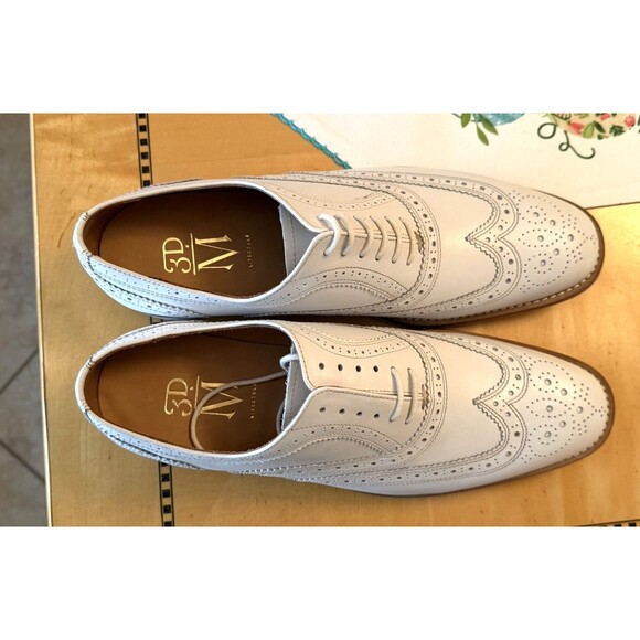 3D M LIFESTYLE SIZE 9-9.5 MEN White Leather Shoes LACE UP Oxfords Wingtips EUC main image 7